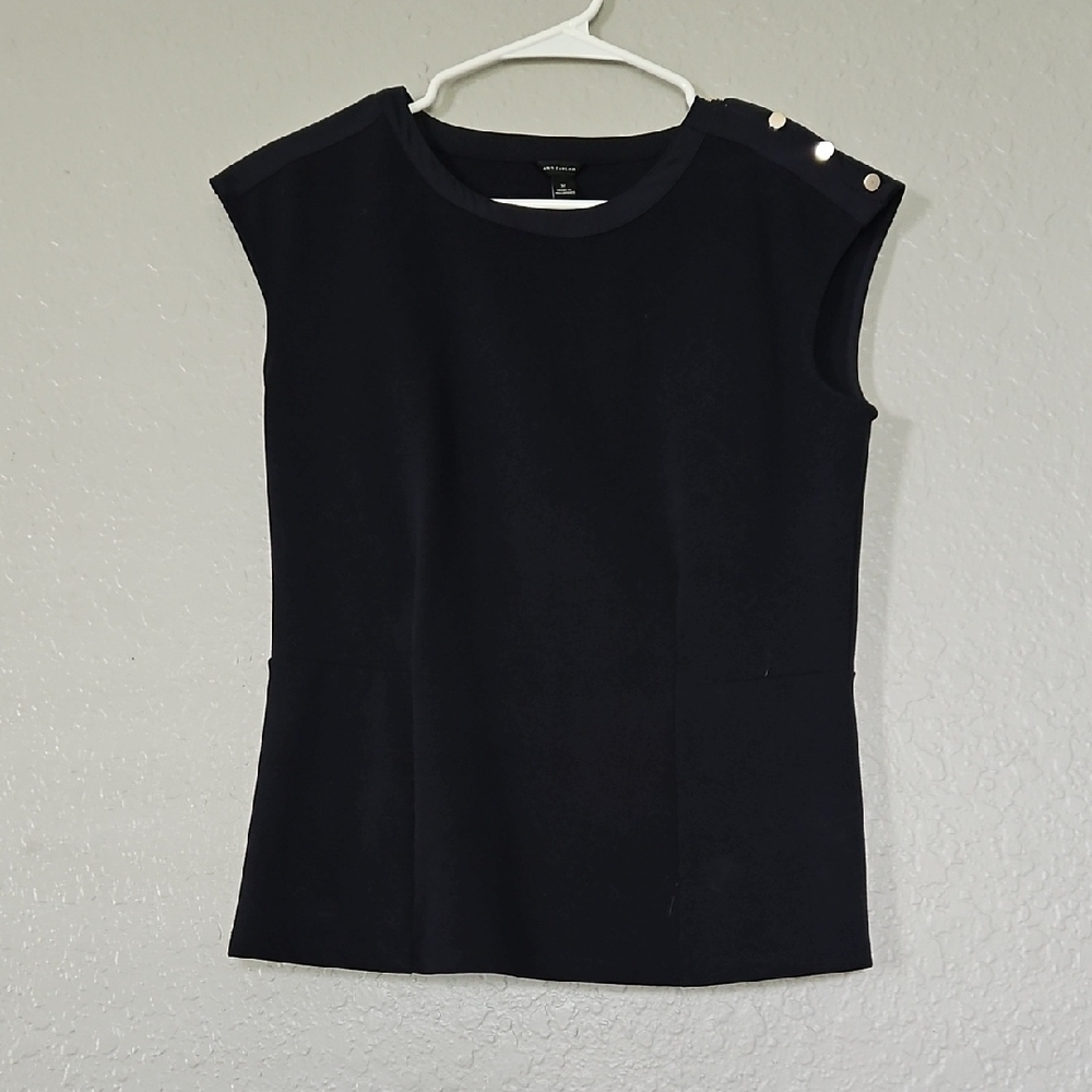 Ann Taylor Navy Blue Fitted Cap Sleeve Blouse